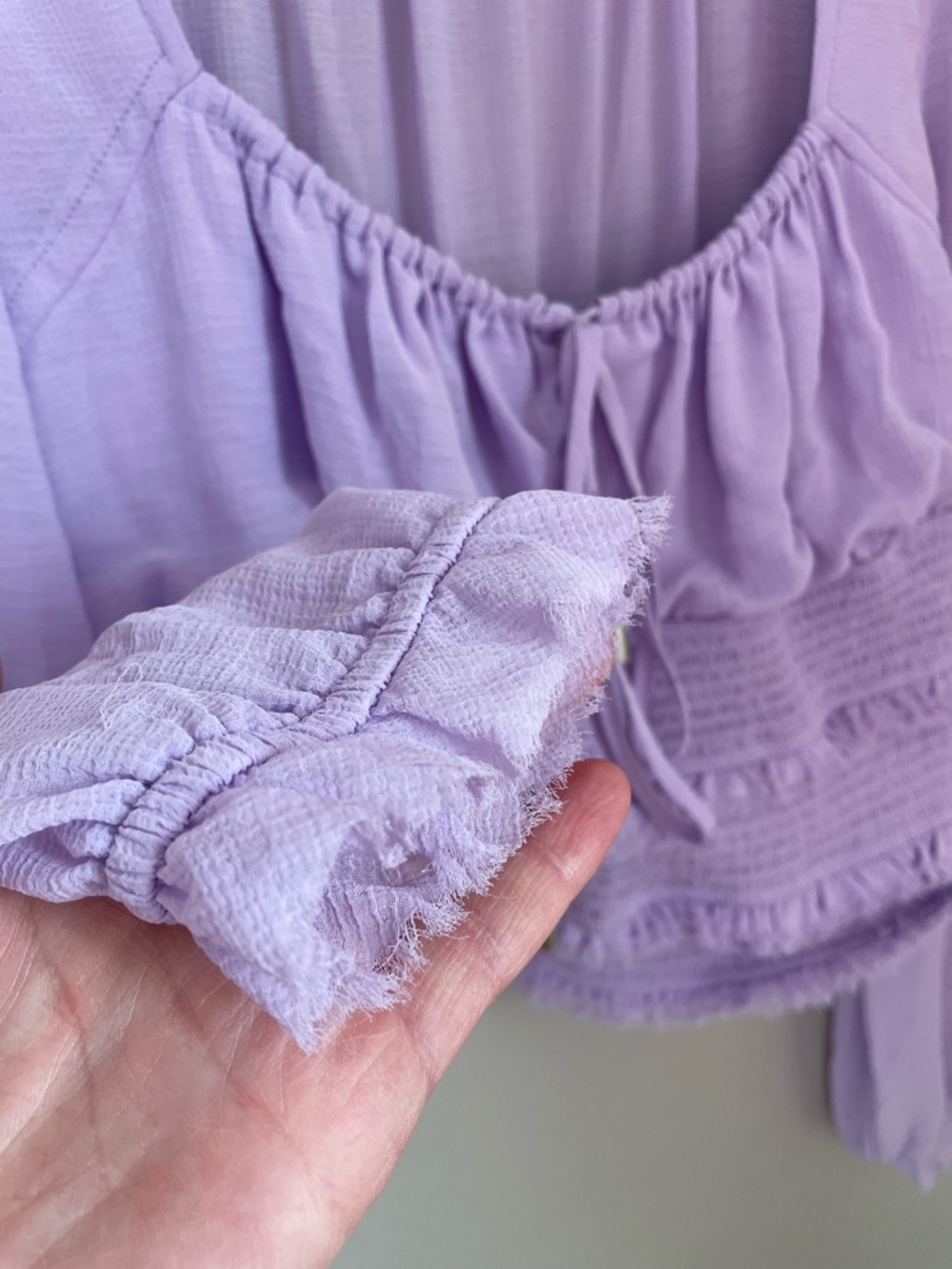 Free People Lolita Top Lavender Sz Medium Boho Sheer Smocked Festival Feminine - Picture 11 of 12